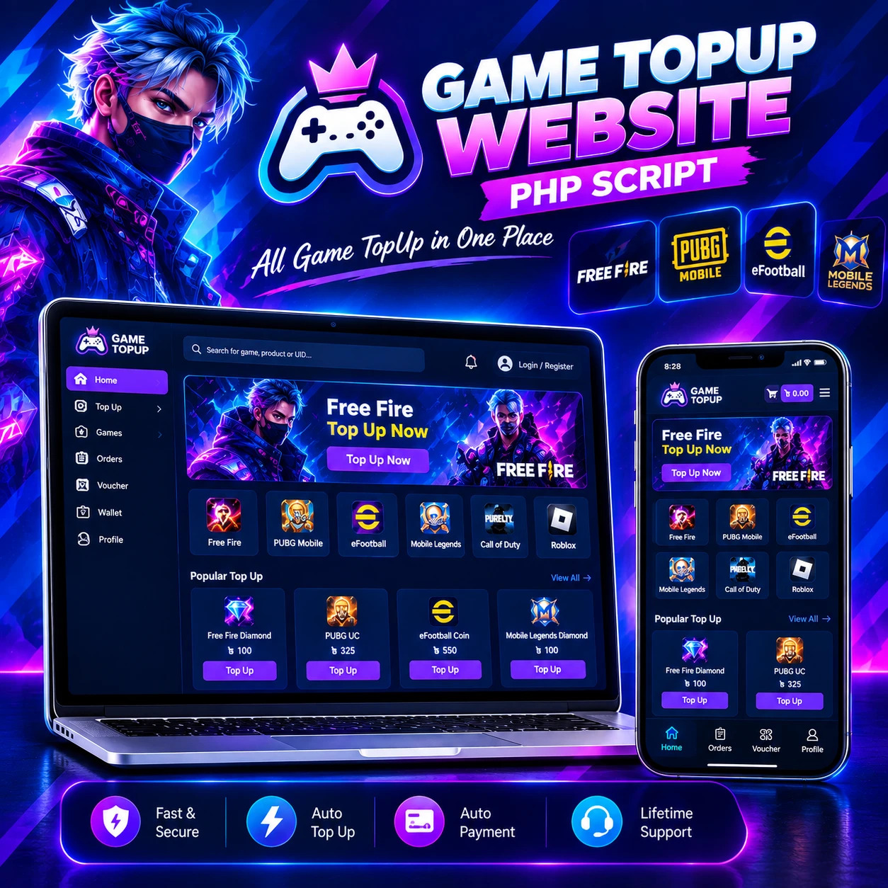 All-in-One Game TopUp Website – Auto TopUp, Auto Payment & Admin Panel